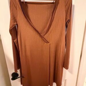 Zara W&B Ribbed Wrap Tunic Top – Brown – Size M